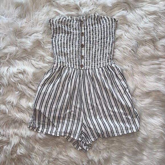 White and Black Striped Strapless Romper - Picture 1 of 4